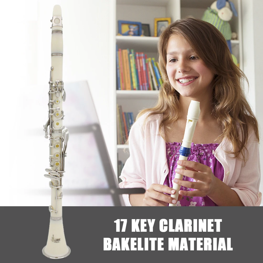 Bb Clarinet 17 Keys with Case Woodwind Instrument Student Adult Exam Musical Instrument Set for Beginners and Students