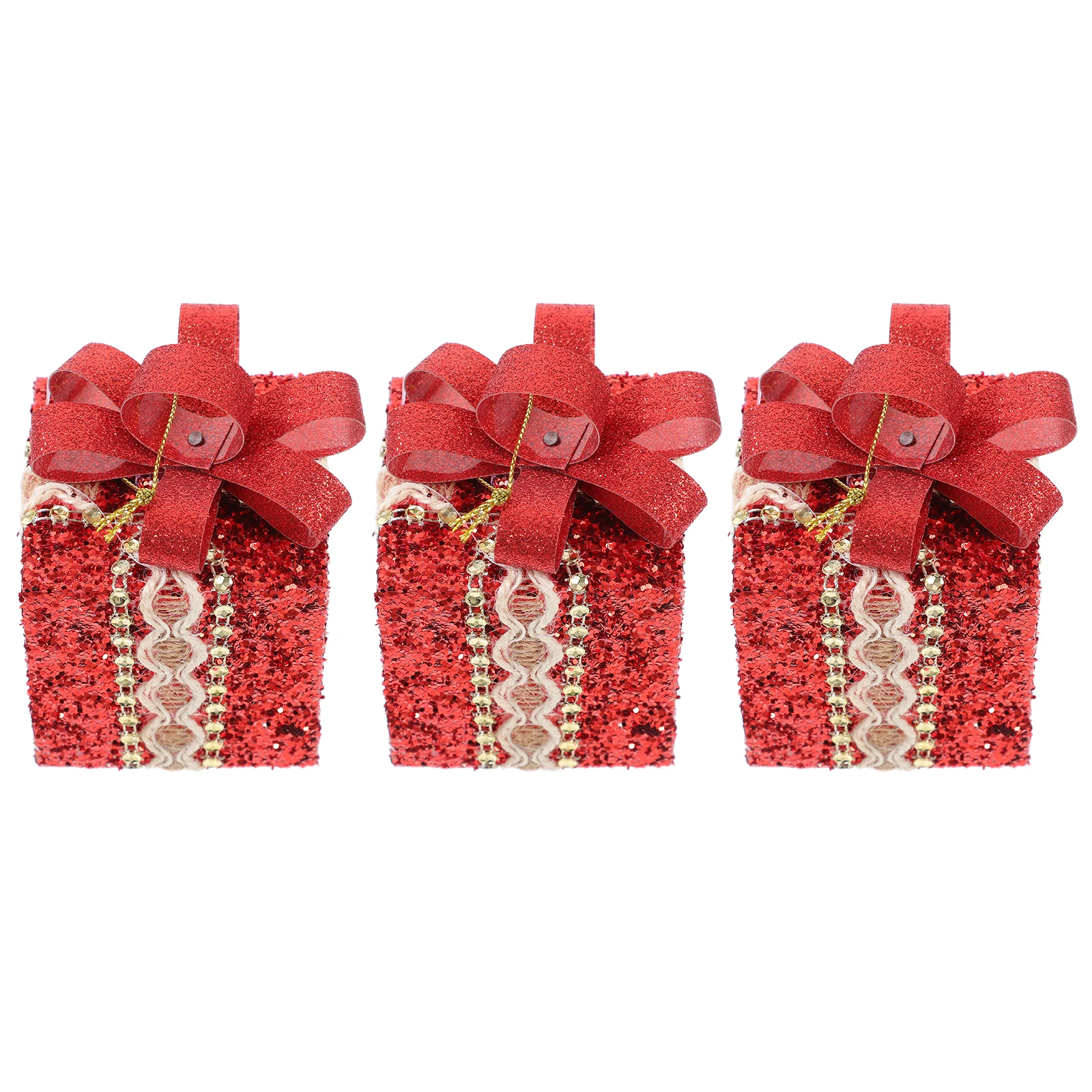 

3 Pcs Red Christmas Tree naments Delicate Lace Gift Box Hanging Decor DIY Xmas Pendant Home Foam Wreath