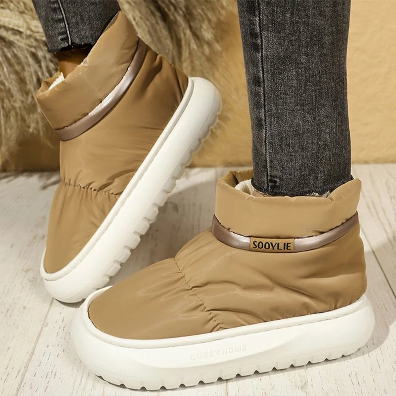 

Женская зимняя теплая обувь с хлопковой подкладкой, уличные непромокаемые зимние ботинки на толстой подошве для женщин, женские ботильоны на нескользящей платформе