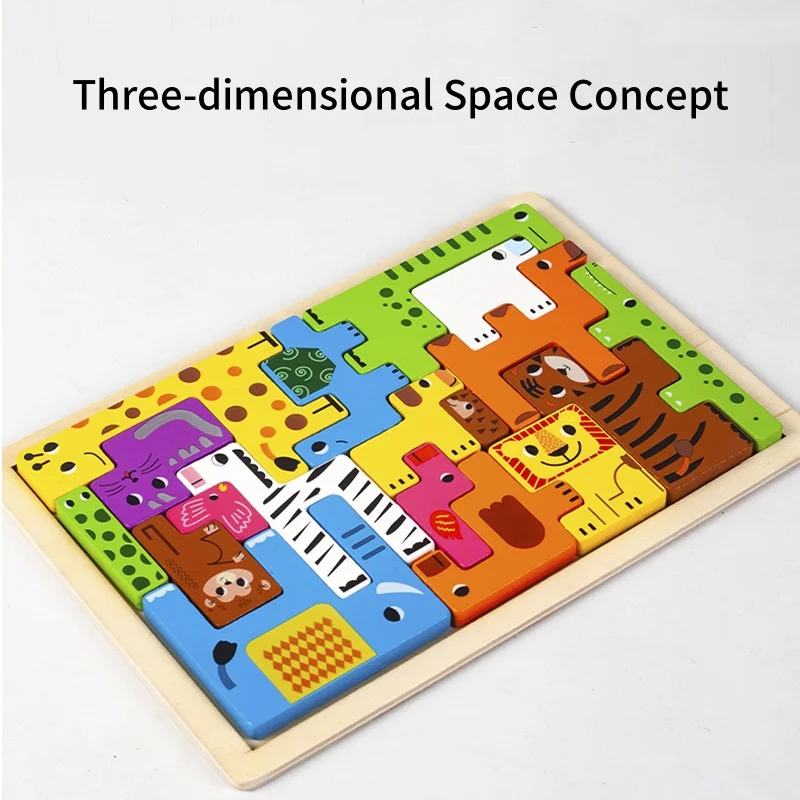 Puzzle 3D Montessori en Bois de Dessin Animé pour Enfant, Tangram, Jouets Mathématiques, Jeu de Cube, Forme de Magination Présв