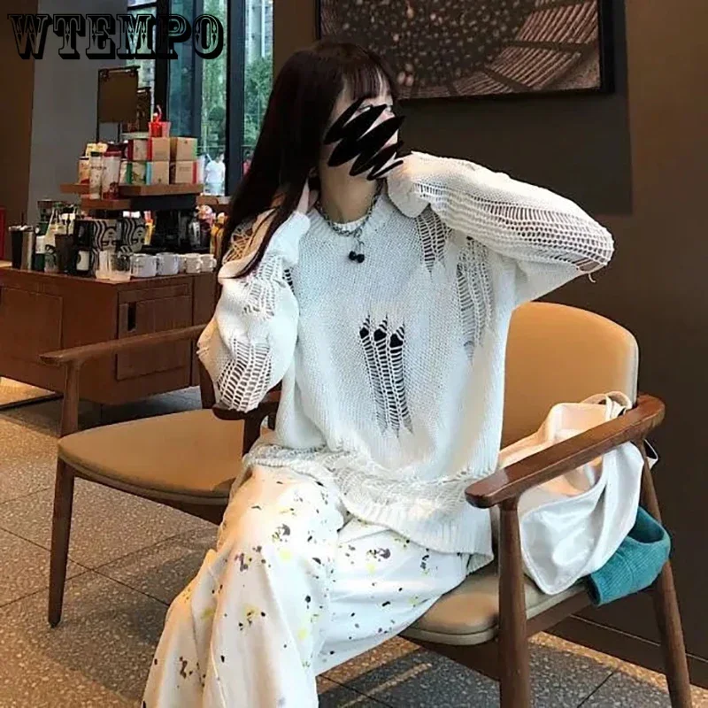 Gothic Punk Hole Sweaters Women Streetwear Harajuku Sweaters Hollow Out Broken Knitted Jumper Woman Pullover Sweater Wholesale