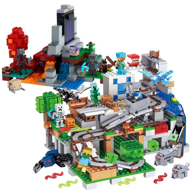 The Mountain Cave Elevator Village Tree House Bouwsteen met figuren Compatibel 21137 My World Bricks Set Geschenken Speelgoed