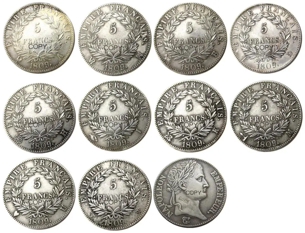 

France 5 Francs 1809 10pcs Different Mintmarks Silver Plated Copy Coins