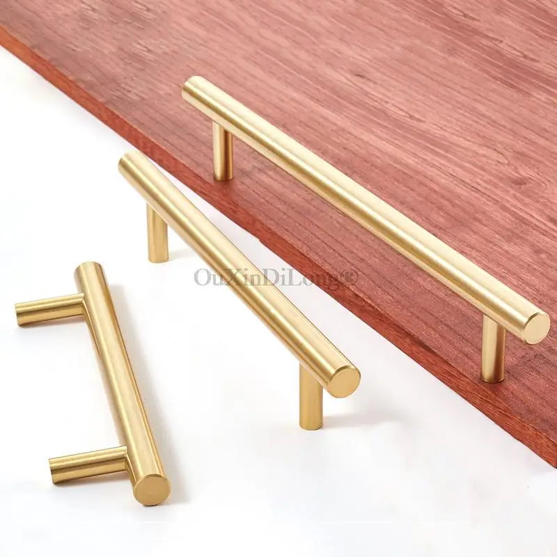 Plus Length 4PCS Solid Pure Brass Thicken T-Bar Furniture Handles Drawer Pulls Cupboard Wardrobe Kitchen TV Cabinet Pulls