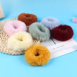 Imitated Fur Candy Colored Fluffy Warm Autumn Winter Elastic Hair Band Scrunchies Women Girls Plush Hair Rope Hairwear Wholesale