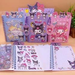 24pcs Sanrio Stickers Notebook Coil Book Kuromi Melody Cinnamoroll Student Handbook Material Sticker Notepad Stationery Kids Toy