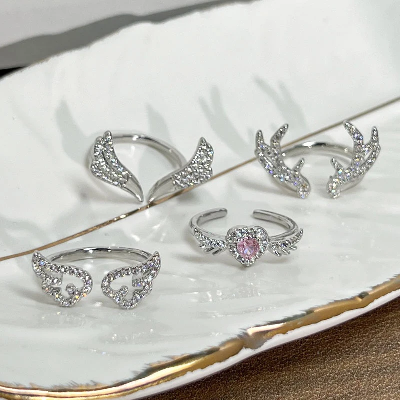 Moda zircão antler asas de anjo anel aberto para mulheres homens ajustável casal anéis jóias presente