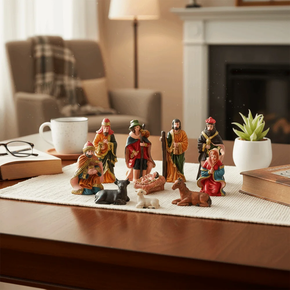 10 قطعة/المجموعة مادة الراتنج المهد الحلي مستقرة مرسومة باليد تصميم خمر عيد الميلاد مدير المشهد منضدية العرض #3