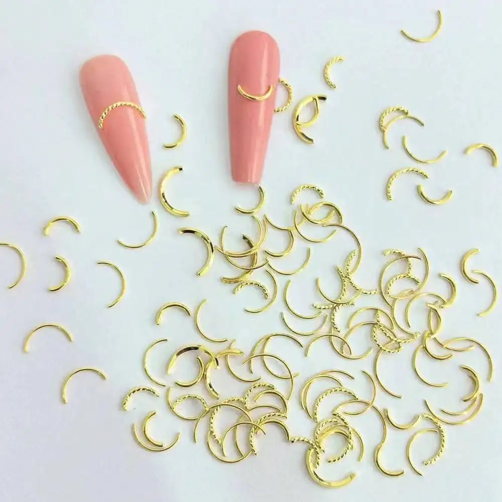 1 scatola mista casuale oro argento rosa metallo rame Nail Art decorazioni piatto borchie adesivi per unghie scava fuori lunga striscia a forma di