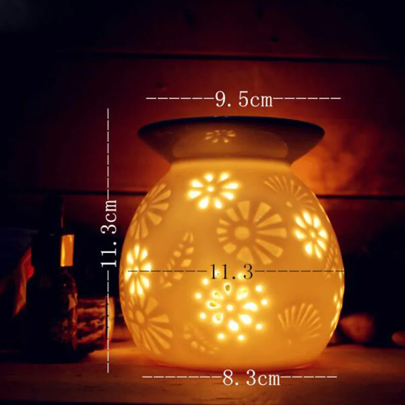 Porcelain Hollw Floral Pattern Round Aromatherapy Burner Essential Oil Lamp Fragrance Censer Ceramic Crafts Home Decor