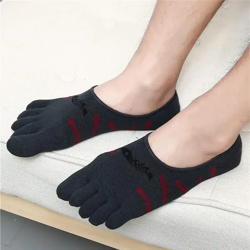 5 Pair Invisible Boat Socks Five Fingers Toe Socks Male Cotton Men Invisible Socks With Silicone