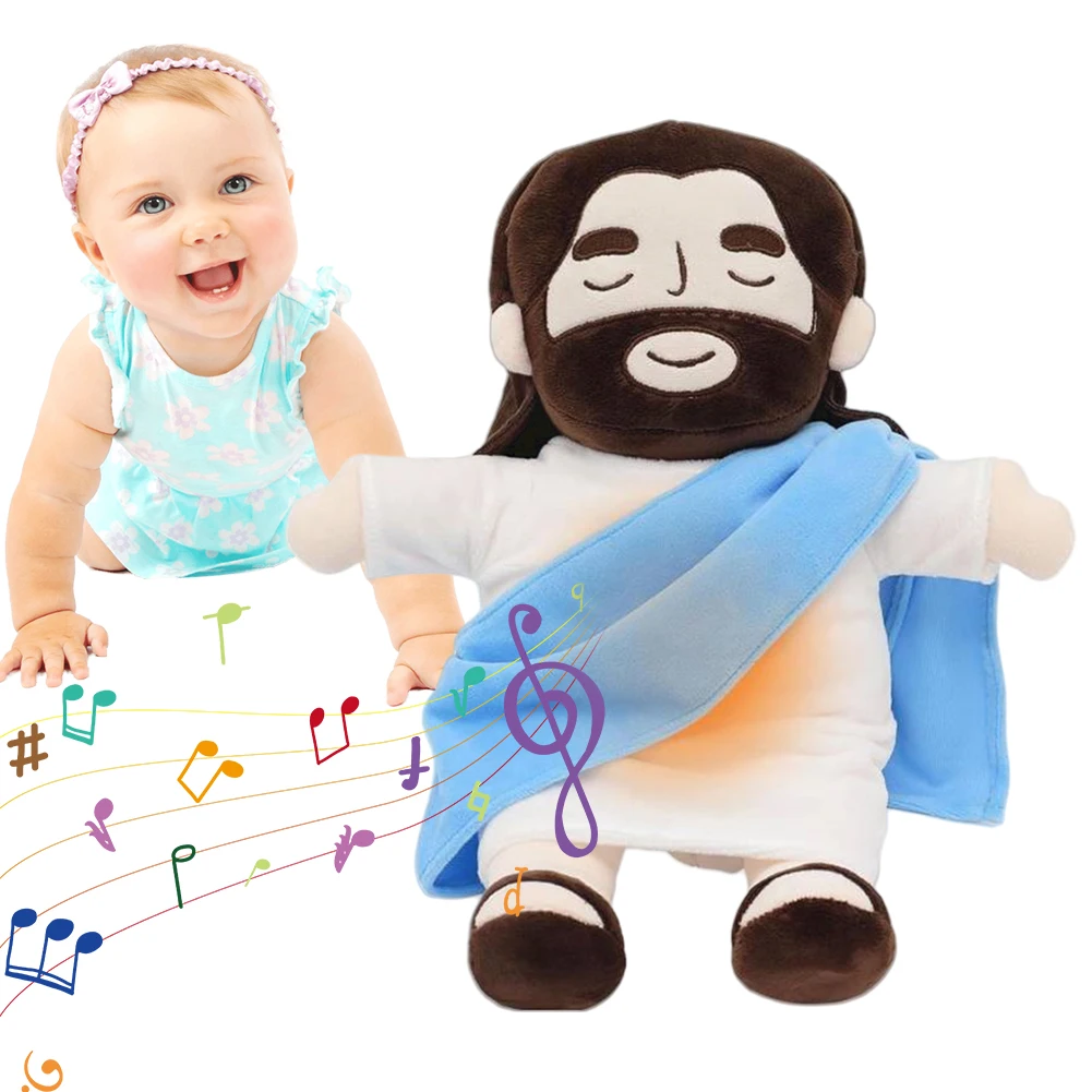 Breathing Jesus Soothe Plush Toy for Kids Soft Soothing Jesus Plushies Comforting Jesus Heart Toy Easter Christmas Gifts