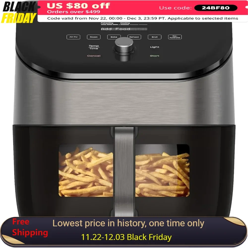 

6QT Air Fryers, 1700W 6-in-1 Air Fryer with Odor Erase Technology & 100+In-App Recipes, Stainless Steel Air Fryerss