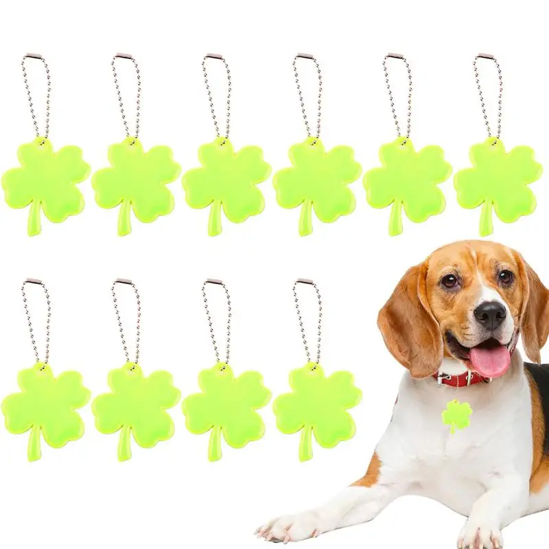 10pcs Four Leaf Clover Reflective Backpack Pendant Waterproof Safety Reflector Pendant Lightweight Bag Ornament Safety Key Chain