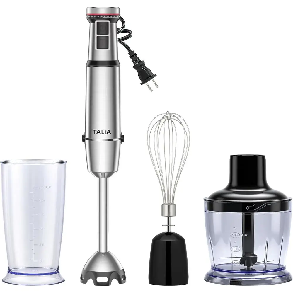 

4-in-1 Immersion Blender, Hand Blender with Stainless Steel Shaft, Variable Speed & Turbo, Dishwasher-Safe, for Soups, Smoothies