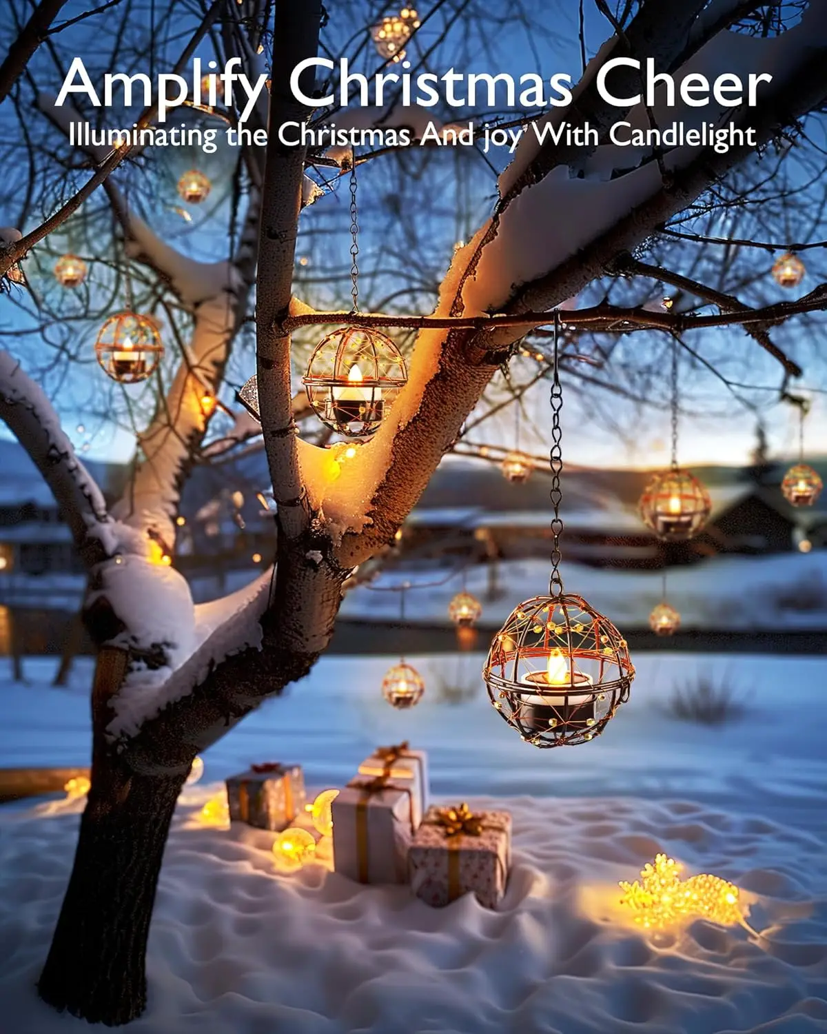 

Solar Lantern Outdoor Waterproof Hanging Tea Light with Candle Holder Mini Solar Chandelier for Tree Patio Yard Garden Christmas