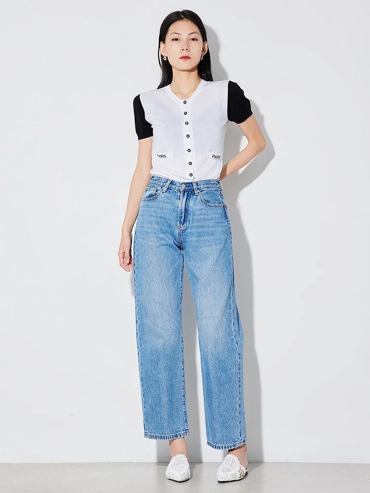 

High Waist Loose Fit Straight Leg Jeans Women's Slimming Nine-Piece RUGOSAM Casual High Waist Zipper Winter Collection