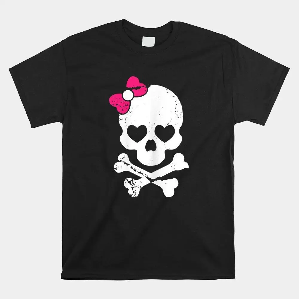 SALE!! Cute Skull And Cross Bone Pink Bow Tie Women Girls T-Shirt, Size S-5XLHigh Quality 100%Cotton Short Sleeve