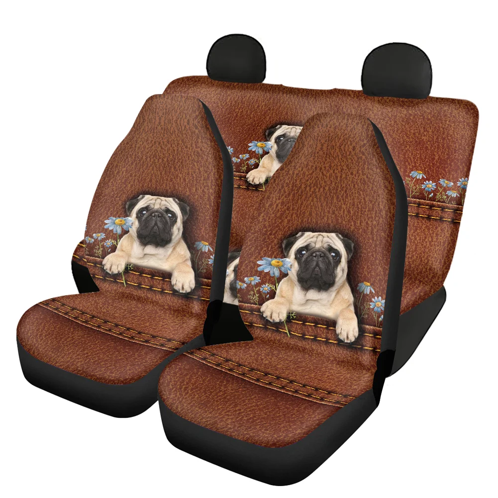 INSTANTARTS Leather Design Bull Dog Print Easy Install Car Seats Covers for SUV Van Track Car Accessories чехлы на сиденья маш