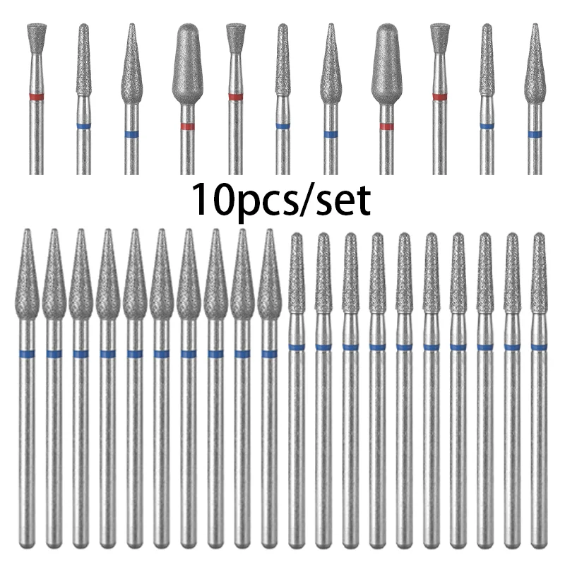 10Pcs/Set Diamond Nail Drill Bits 1.5mm Professional Cuticle Bit For Nail Drill Polishing Milling Cutter Manicure Accessories