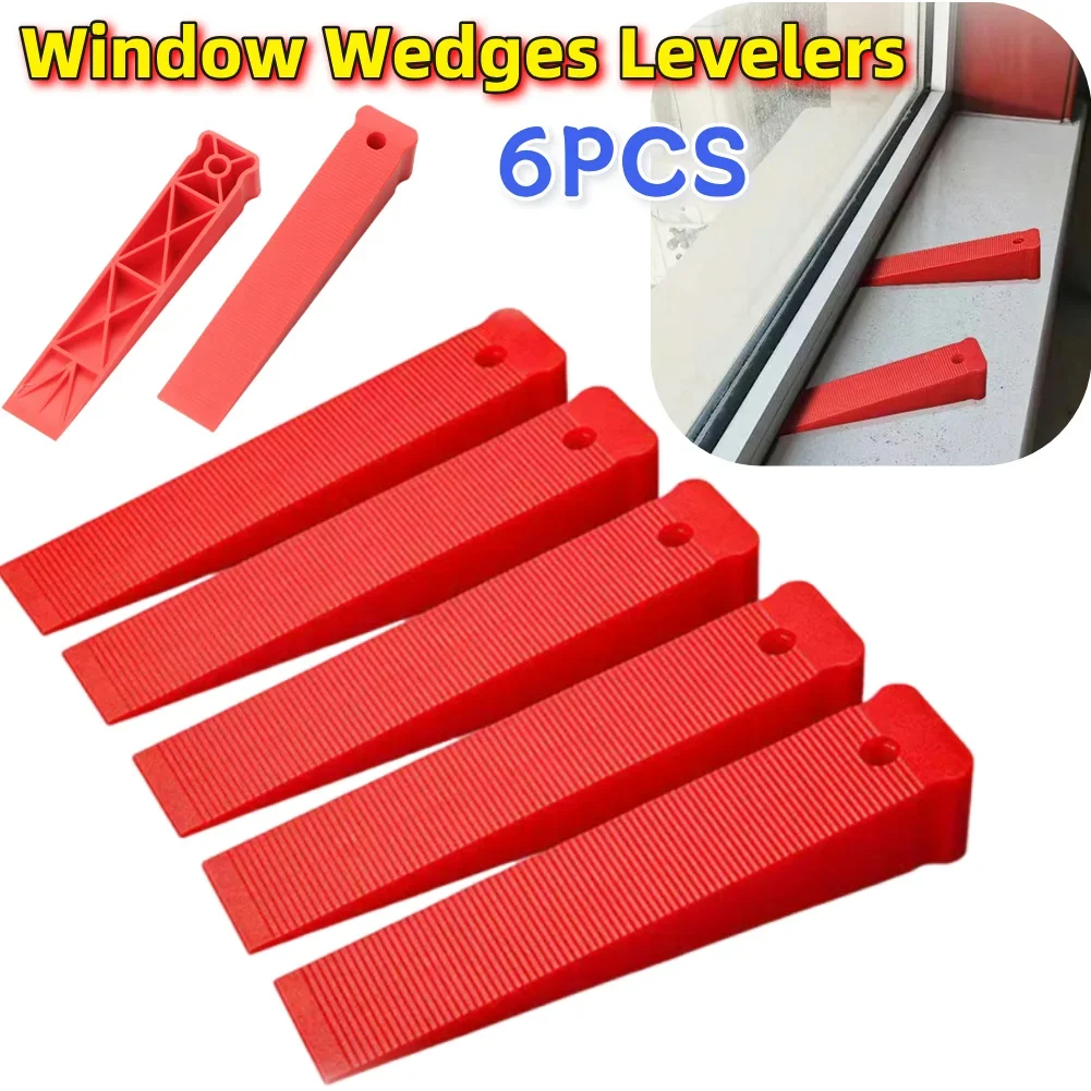 

6pcs Locator Spacer Anti Slip Texture Plastic Wedge Set Red Leveling Wedge Installer Cushion Block Door Window Installation Tool