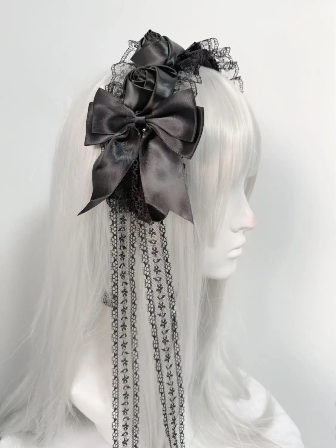 여성용 로리타 레이스 리본 로제트 헤어클립 플래퍼 헤어밴드 코스프레 파티용 액세서리 섬세한 헤어핀