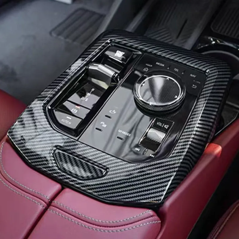 سيارة مركز شيفتر لوحة مركز غطاء الكسوة ABS مع ألياف الكربون نمط لسيارات BMW 5 سلسلة i5 G60 2024-2025
