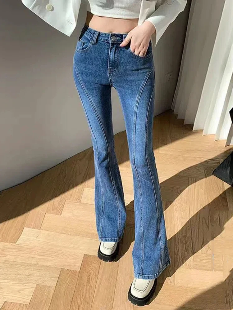 Hoge Taille Skinny Geplooide Jeans Flare Broek 2023 Vrouwen Nieuwe Vintage Stretch Vqueros Pantalones Koreaanse Casual Denim Bell Bottom