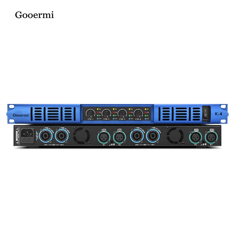 Gooermi K400 Professional 4 Channel Audio Power Amplifier 650W*4 Ch Class D 1U Karaoke Amplifier For Stage