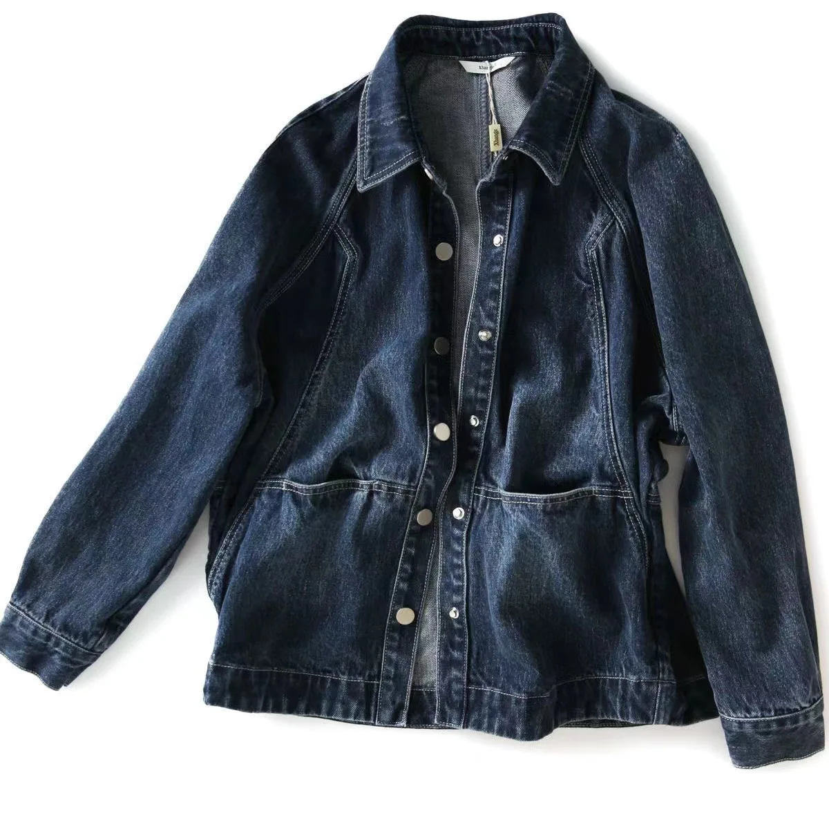 Spring  Autumn New Denim Jacket Women's Style Fashionable Versatile Loose Slim Single Breasted Big Pocket Short Blue Cowboy Coat