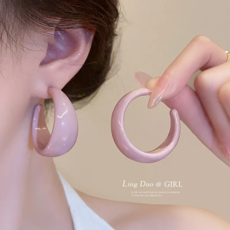 Earrings C Shape Hoop Vintage Retro Slimming Face Elegant Minimalist Lightweight Alloy Fall Winter Daily Party Women
