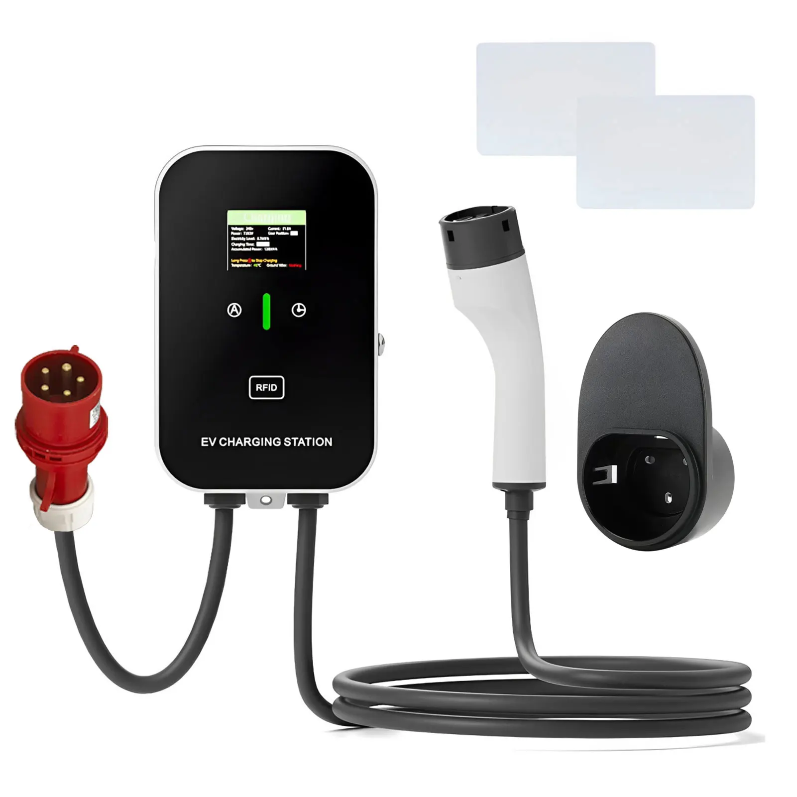 

LCD Screen EV Home Wallbox 5M 22KW 32A Fast Charging Station Type-2 Card charging Electric Car Charger With 5PIN Plug IP66