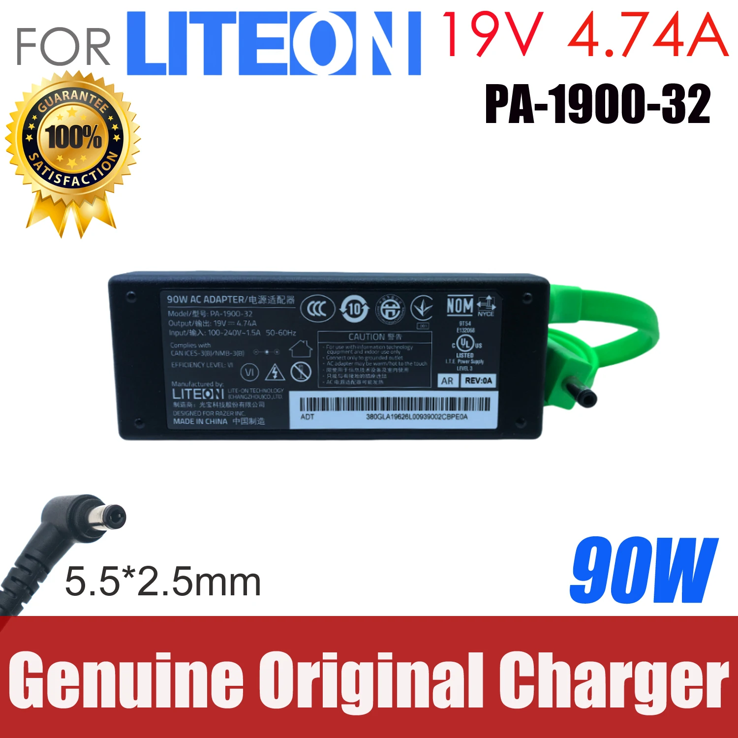

Original Liteon 19V 4.74A 90W PA-1900-32 AC Adapter For Razer Raptor 27 165Hz Monitor Review RZ39-0276 Power Supply 5.5*2.5mm