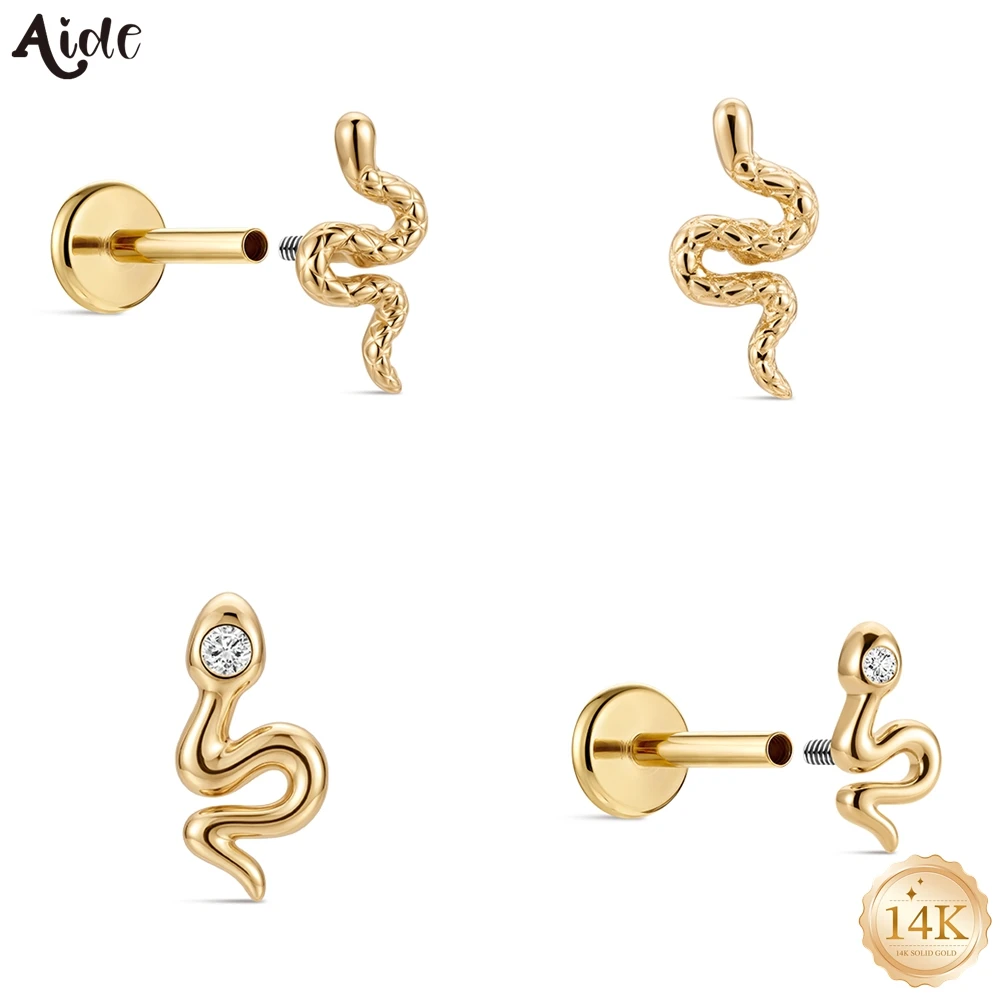 

Aide 14K Solid Gold Unique Snake Design Cartilage Stud S-Shape Piercing Earring for Women Edgy Punk Party Trendy Jewelry