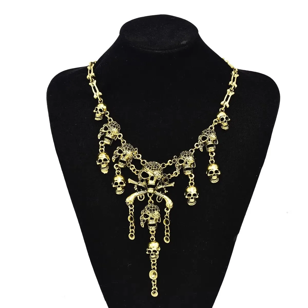 Gothic Punk Metal Vintage Skull Skeleton Statement Necklace for Women Halloween Jewelry Accessories