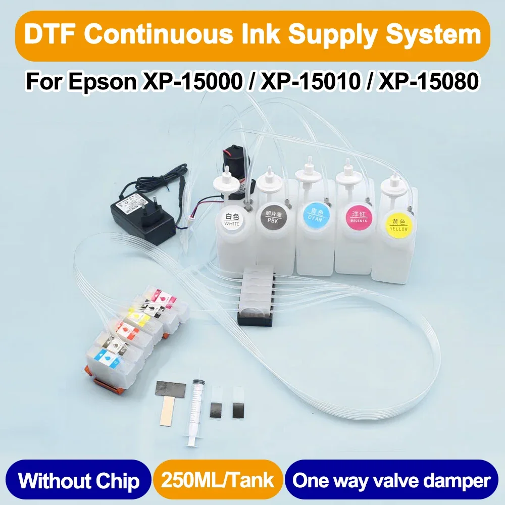 

250ML XP-15000 DT CISS Ink Tank System For Epson XP15000 XP 15000 with One Way Valve Ink Damper chipless cartridge