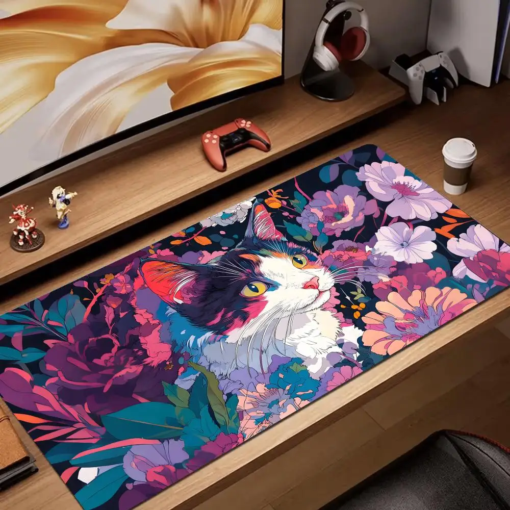 

Digital art design of flower and cat large office Mouse Pad rubber anti-slip Desk Mat gamer pc accessories Gaming mat keypad pad