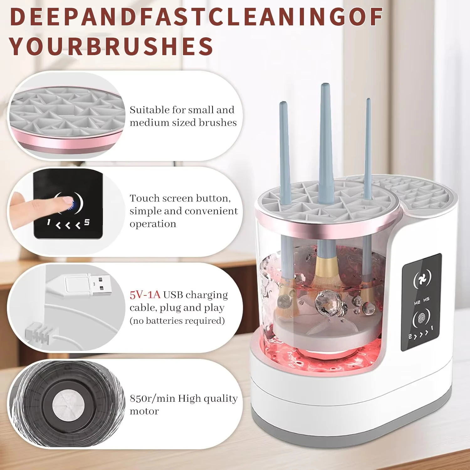 Electric Makeup Brush Cleaner Machine Smart Time Saving High Efficient Safe Cosmetic Brushes Cleaning Tool for Home Salon Use