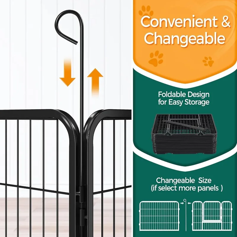 24-inch Foldable Dog Pen Metal Pet Playpen Puppy Cat Exercise Fence Barrier Playpen Kennel Outdoor Indoor Black 16 Panels