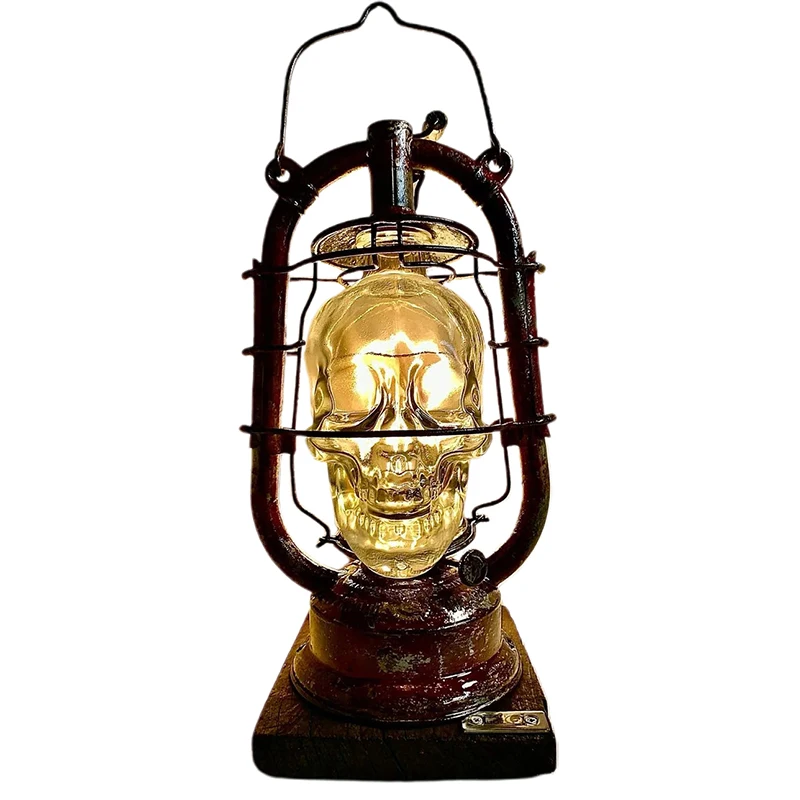 

Industrial Gothic Skull Lamp Steampunk Skull Table Light Retro Mini Clear Glass Skull Wall Sconces Antique Nightstand Desk Light