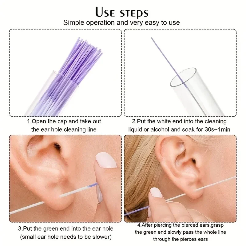 Disposable Ear Piercing Cleaning Floss Thread Ear Hole Care Solution Remove Odor Earwax Dirt Ear Clean Tool for Ear Piercing
