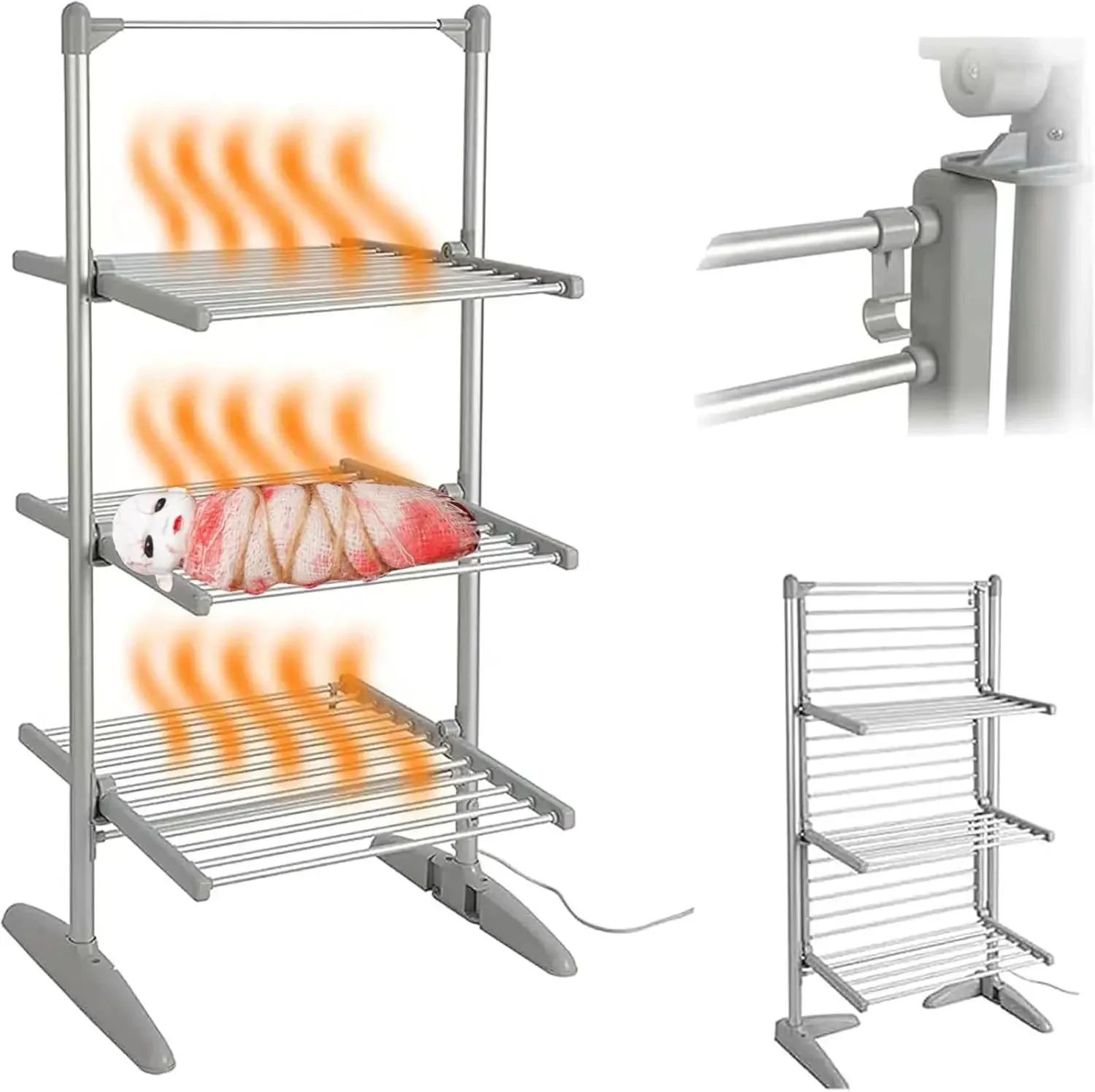 3-Tier Foldable Heated Electric Clothes Drying Rack, Electric Dryer Clothes Airer, Home Heating Dry Racks, Foldable Standing Dry