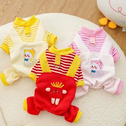 Pet Dog Jumpsuits Warm Soft Dog Clothes Winter Puppy Rompers Fashion Striped Cat Jumpsuits Pet Four Legged Clothes Dog Pajamas