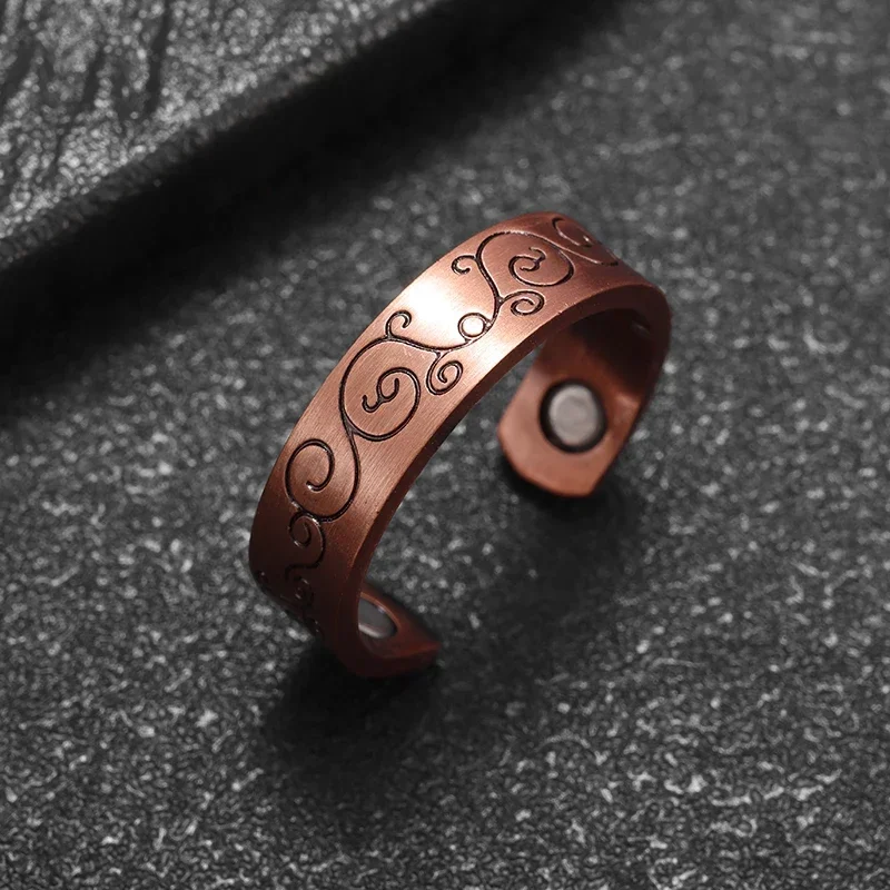 Retro Plant Totem Ring, Magnetic Energy Treatment for Joint Pain, Copper Open Ring, Daily Accessories for Men and Women