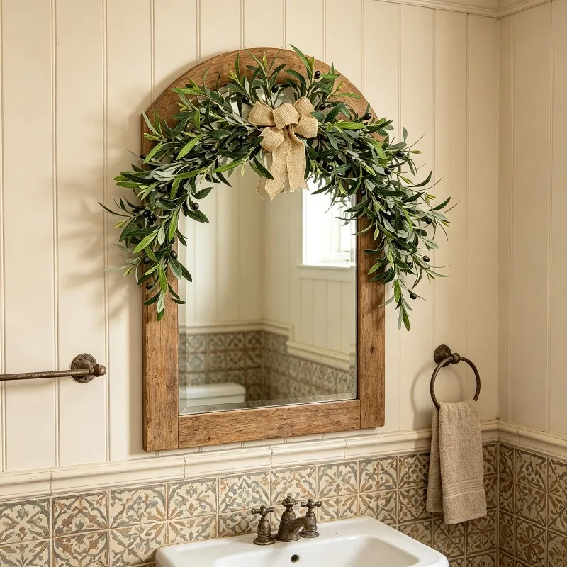 

New Artificial Olive Garland Vine Rattan Wreath Mirror Wall Hanging Decor Rustic Fireplace Front Door Home Decoration Ornament