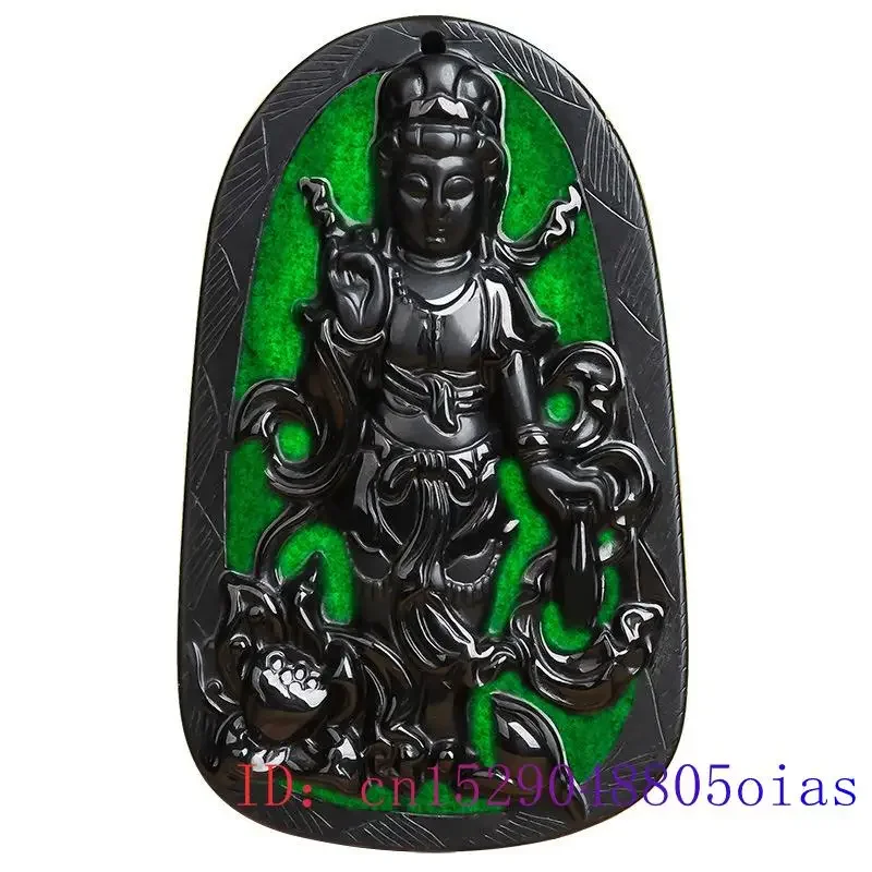 Imagem -03 - Jade Birmanês Guanyin Pingente de Pedra Preciosa Colar de Luxo Jadeíte Amuletos Naturais Esmeralda Preto Presentes para a Moda Feminina Jóias