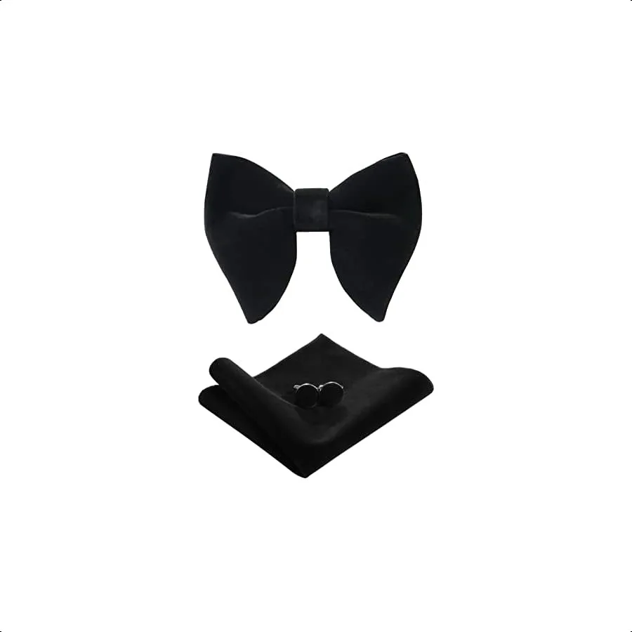 

Bow Ties for Men PreTied Bow Tie Vintage Tuxedo Oversized Velvet Bow Ties Cufflinks Pocket Square Sets With Gift Box
