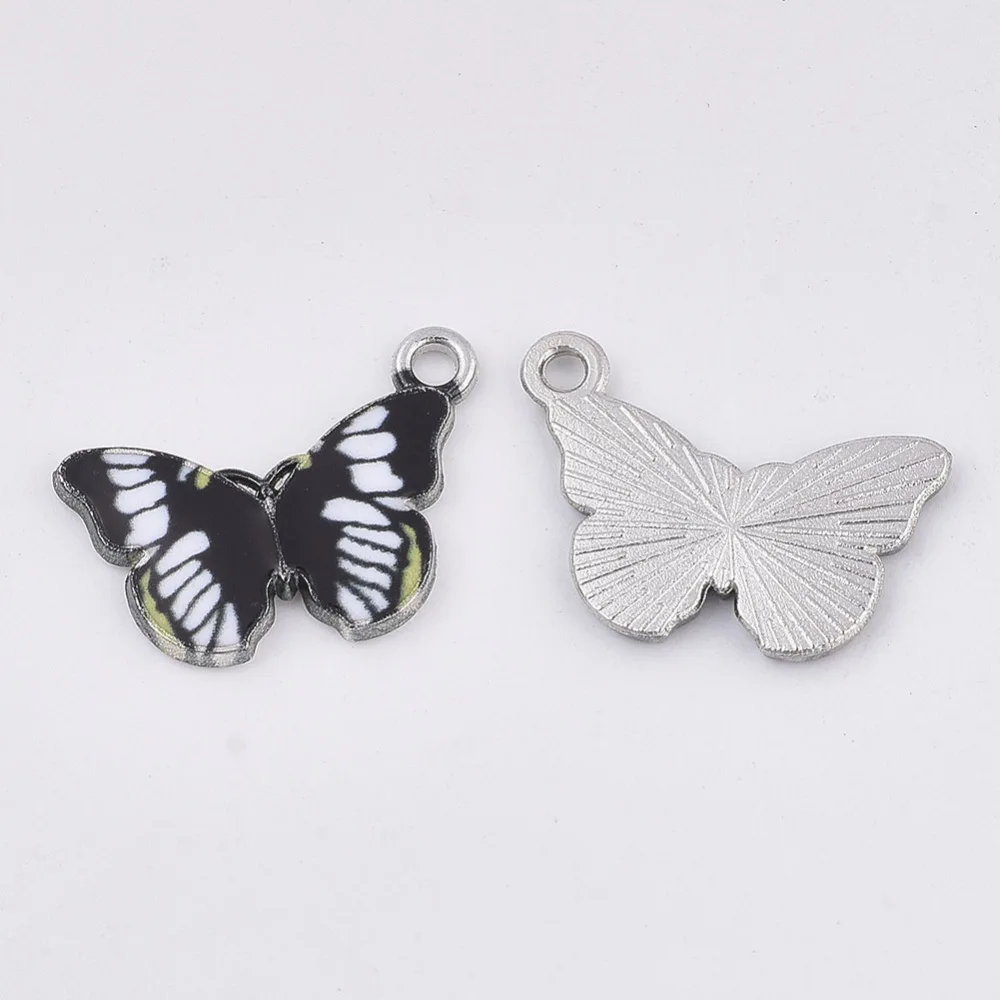 10Pcs Butterfly Charms Printed Alloy Enamel Pendants Jewelry Findings for Jewelry DIY Necklace Bracelet Earring Making Black