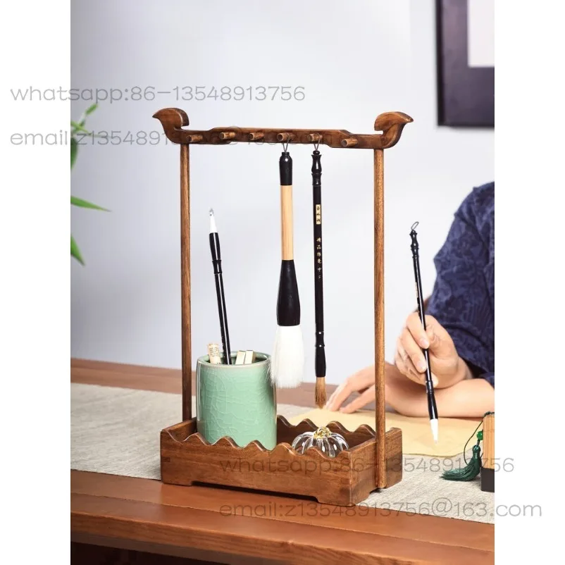 Solid Wood Brush Hanger, Special Hanging Brush Holder for Study Four Treasures Calligraphy, Light Luxury High-end Pen Hanger