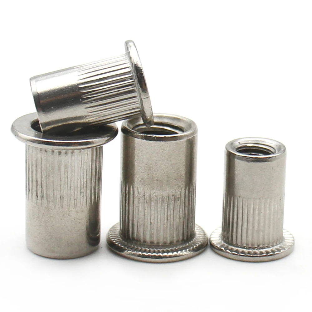 304 Stainless Steel Flat Head Rivet Nuts M3 M4 M5 M6 M8 M10 M12 Threaded Insert Blind Riveting Nut for Metal Sheet Fastening